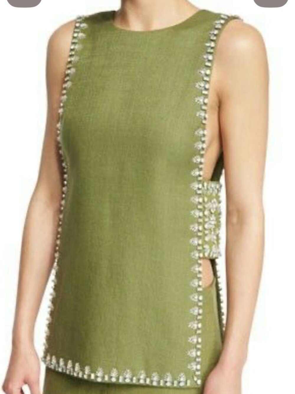 Tory Burch Rachel Embellished Tabard Tank Beaded Linen Top